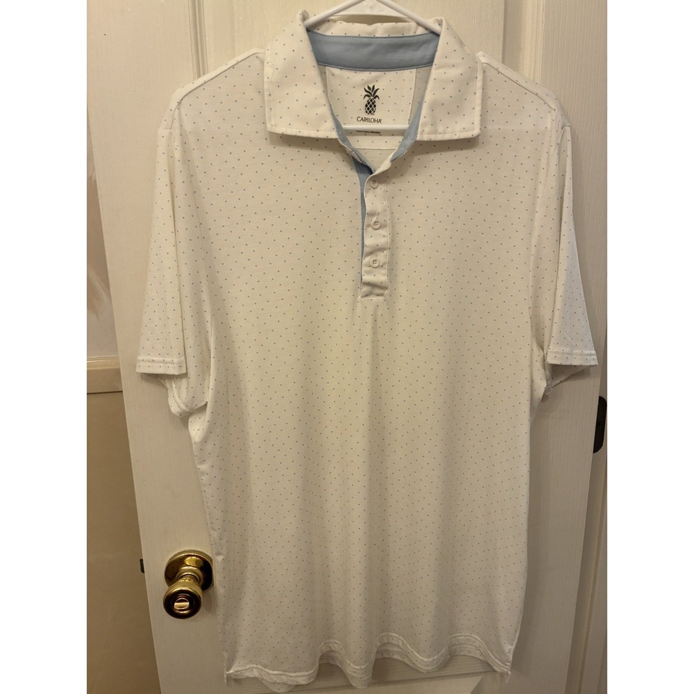 Cariloha Men's Size XL White and‎ Blue Short Sleeve Polo